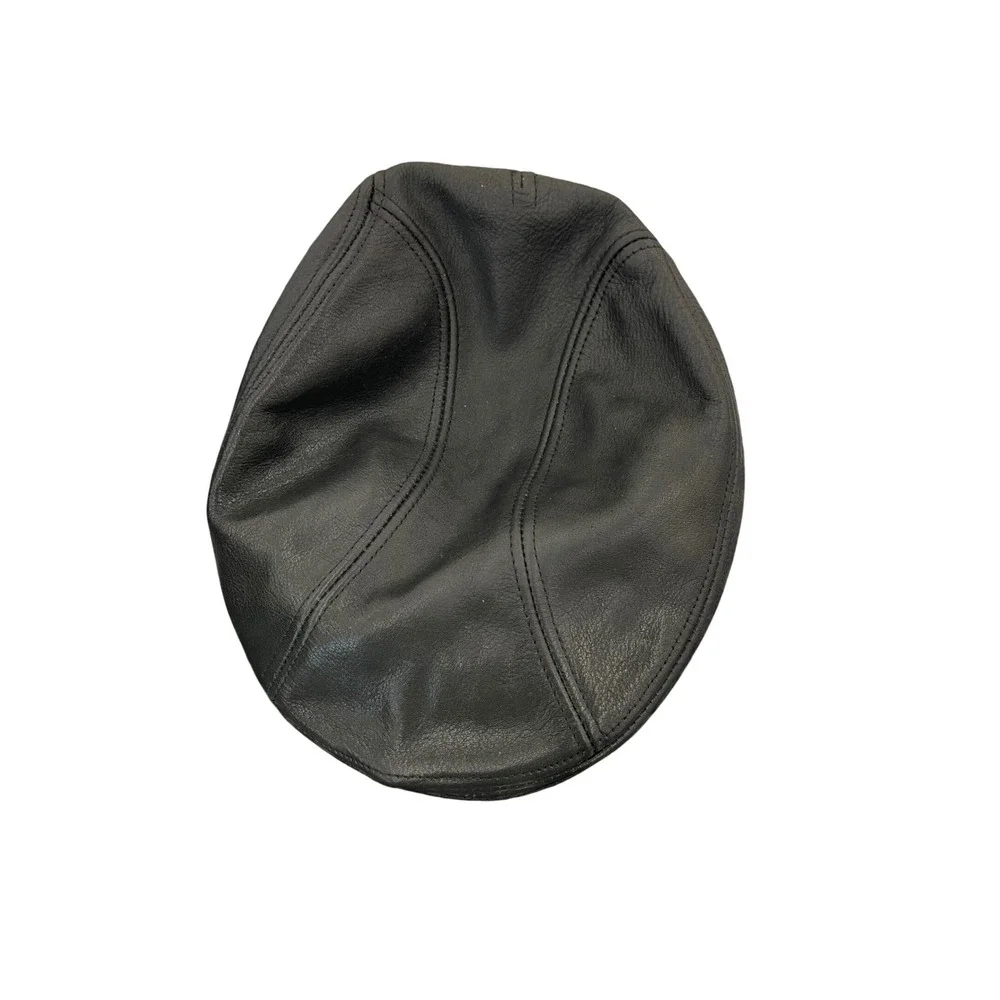 Vintage Stetson Black Leather Newsboy Cap USA Made Ivy Flat Cap Cabbie Hat L/XL